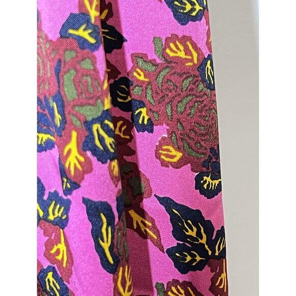 VTG Michel Goma Saks Vibrant Pink Floral Silk Long Slv Dress France 42 US M/L - Picture 5 of 11